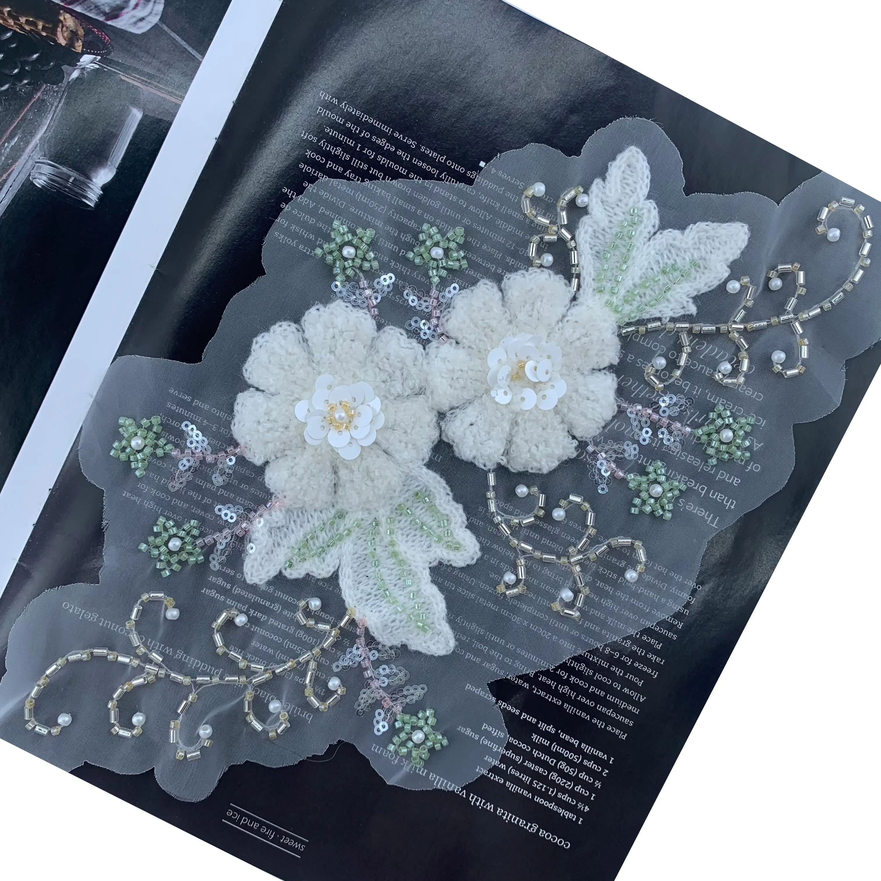 Dimensional floral neckline applique